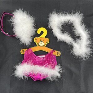 Build a Bear Ballerina Dancer Pink Glittery Leotard Feather Accent Boa Headband